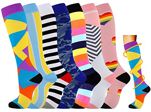 Losvcbcx 2/4/6/7 pares de calcetines de compresión para mujeres y hombres de 15 a 20 mmHg son los mejores calcetines deportivos y médicos para correr, vuelos, viajes, enfermeras
