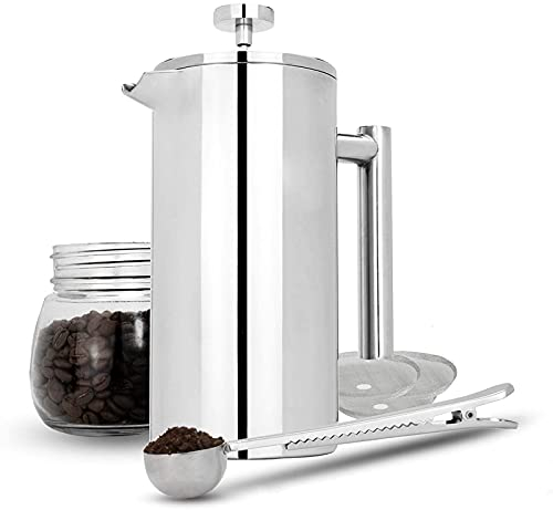 LTLWSH French Press Cafetiere Coffee Maker, Stainless Steel Coffee Press, Filters/Measuring Spoons/Bag Clip, Double Walled Insulation, Coffee Maker Set,800ml