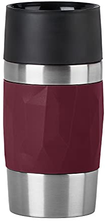 Emsa N21609 Travel Mug Compact Thermo-/Isolierbecher aus Edelstahl, 0,3 Liter, 3h heiß, 6h kalt, 100% dicht, auslaufsicher, spülmaschinengeeignet, 360°-Trinköffnung, Weinrot