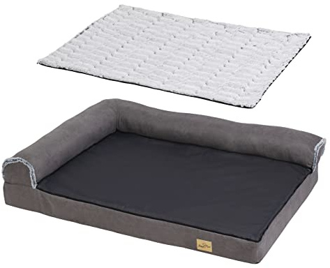 BingoPaw Hundsäng XXL stora hundar: Hundsoffa ortopedisk soffa med minnesskum – avtagbar stoppning, extra tjock stoppning, utbytbart överdrag, tvättbar hundsängar, grå 135 x 100 x 28 cm