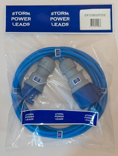 STORM POWER LEADS 32 AMP BLUE ELECTRIC CARAVAN HOOK UP EXTENSION LEAD 5M - 25M 240V MAINS CABLE (20M)