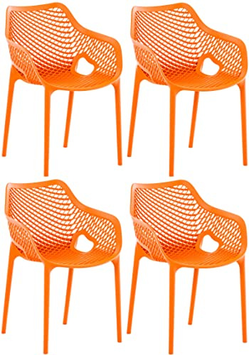 CLP Gartenstuhl 4er Set, stapelbare wetterfeste Kunststoffstühle für Terrasse & Garten, modern mit Armlehnen, Gestell grau, Air XL, Farbe:orange