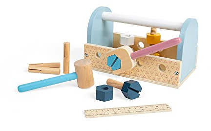 Bigjigs Toys - FSC Zertifiziert Meine erste Werkzeugkiste - 12 -teiliges Kleinkind -Werkzeug -Set für mehr als 18 Monate, umweltfreundliche Bauspielzeug, nachhaltiges Holzspielzeug -Toolset