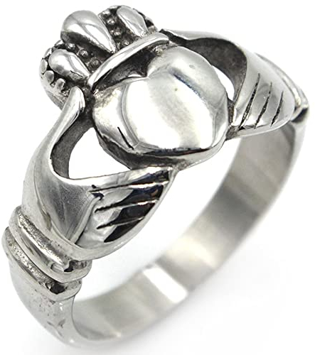 Ring Schmuck Edelstahl, Ring Herren Cool Silber Krone und Herz Claddagh Verlobungsringe Größe 54 (17.2)