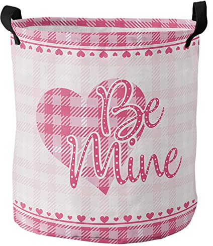 Wäschekörbe Happy Love'S Day Pink Sweet Love Heart Plaid Handtuchkorb Robust Wäschetonne Verdickter Wäschetruhe Für Kleidung Schlafzimmer Bad,40X50Cm