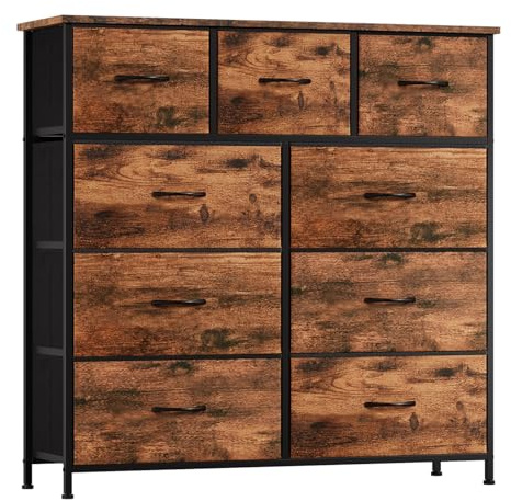 Somdot Commode de Rangement pour Chambre à 9 tiroirs en Tissu, Marron