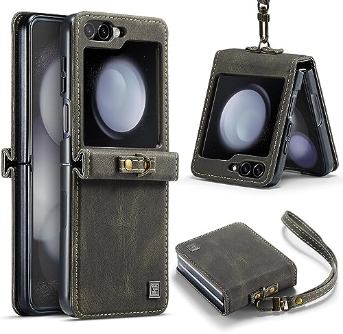 SeNool Funda Compatible con Samsung Galaxy Z Flip 5 5G, [Ranuras Tarjetas] [Soporte Plegable] [Magnético], Premium PU Cuero Flip Folio Carcasa para Galaxy Z Flip 5 5G - Marrón