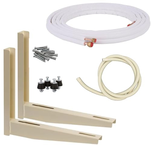 KIT INSTALACIÓN AIRE ACONDICIONADO COBRE 1/4 + 3/8 3 METROS CON TUERCAS, ESCUADRAS, AMORTIGUADORES, TORNILLOS Y TUBO DESAGÜE