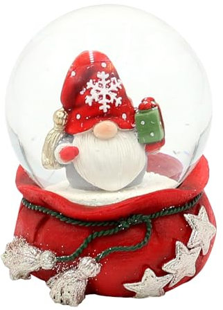 Dekohelden24 Boule à Neige Lutin de Noël avec Cadeau sur Socle Rouge avec étoiles, L x l x H Ø Boule 6,8 x 6,8 x 9 cm Ø 6,5 cm