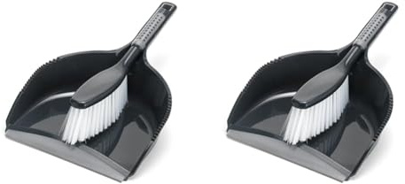 Addis ComfiGrip Dustpan and Brush with Rubber Lip and Dirt-trapping Bristles, Metallic Graphite, 11 x 23 x 35 cm (Pack of 2)