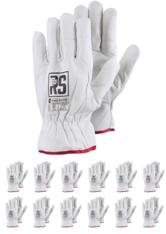 RS Fahrer Winter Montage-Handschuhe aus Rindsleder/Größe 10, 12 Paar/Weiß/Montagehandschuhe/Arbeitshandschuhe Leder/Isolierter Volllederhandschuh Lederhandschuhe Schutzhandschuhe