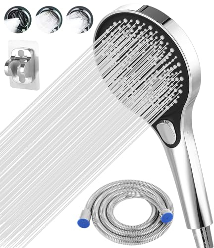Soffione Doccia Alta Pressione, Soffione Doccia Grande (130 mm), Doccetta Per Doccia con Tubo 1,5M Doccia, Doccino per Doccia 3 Tipi di Getto, Soffione Doccia con Tubo, Risparmio Ldrico