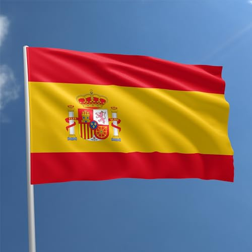 BullTek Spanische Flagge 90 x 150 cm – Spanien-Polyester-Flagge mit Stangenschlaufe, wetterbeständig, lebendige Farbe und geeignet für den Innen- und Außenbereich, Flagge (Spanien)