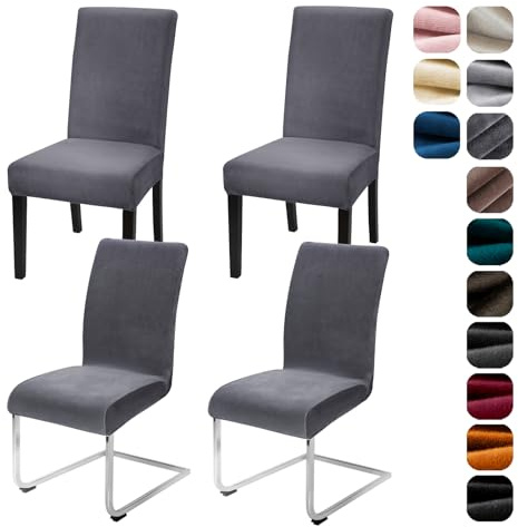 Alishomtll Stretch Samt Stuhlhussen 4er Set Stuhlbezug Schwingstuhl Grau | Elastische Stuhlhussen Schwingstuhl Stuhlbezug Universal hussen für stühle Waschbare Esszimmerstühle Bezug Küche Hochzeit