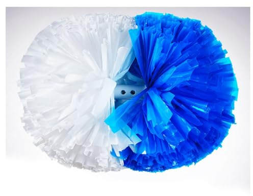 Hrlace 2 Stück Cheerleading Pompons Professional Cheerleader Pom Poms Kunststoff Handblumen Bunte Cheerleading Puschel mit Griff für Sportwettbewerb Cheer Dance Party Weiß+Blau 3.5Zoll 21×26cm