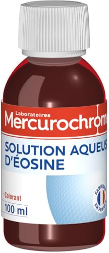 MERCUROCHROME - Solution Aqueuse d'éosine - 100 mL - Peut être utilisée comme Colorant - A utiliser diluée dans une base cosmétique - Fabriqué en France