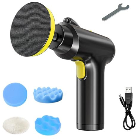 Ruspela Polisseuse de voiture sans fil, portable et portable avec 5 tampons de polissage 4000 mAh rechargeable pour réparation de peinture de voiture et anti-rayures