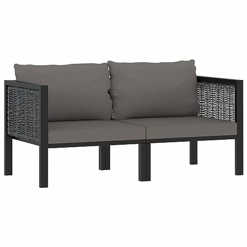 BaraSh 2-Sitzer-Sofa mit Auflage Anthrazit Poly Rattan Kleine Sofas FüR Kleine RäUme Zweier Sofa