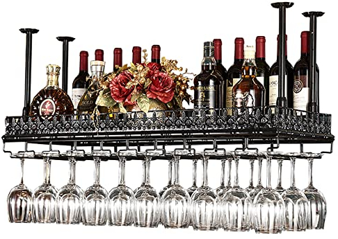 ZHSYXLB Portabottiglie e portabicchieri da soffitto, Portabottiglie da parete Portabottiglie da vino Appendiabiti per bicchieri da vino Porta calici per calici, Decorazioni per la casa vintage - Ner