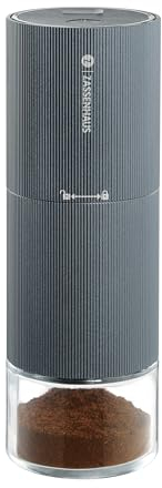 ZASSENHAUS elektrische Kaffeemühle MASTER USB, Coffee Grinder Edelstahl mit einstellbarem Mahlwerk, Hochleistungsmahlwerk, Espressomühle mit Akku, Graues geriffeltes Gehäuse, mit Auffangbehälter