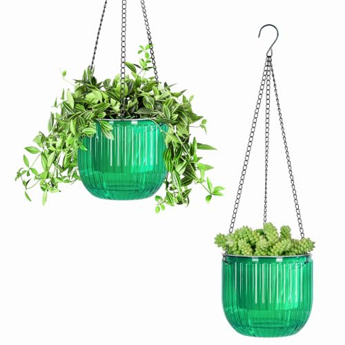 Calvalor 16.5cm 2er Set hängepflanzen Topf Hängeblumentöpfe aussen Hängeampel außen blumenampel hängend innen hängetopf für Pflanzen Hängetöpfe hängender blumentopf hängend hänge blumentöpfe hängende
