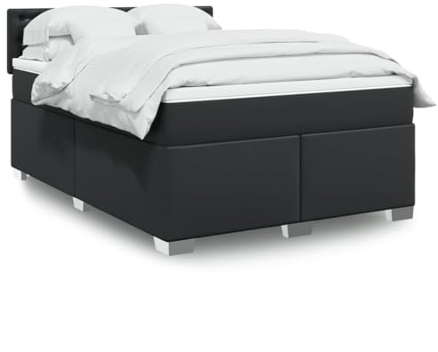 vidaXL Boxspringbett mit Matratze Schwarz 140x200 cm Kunstleder
