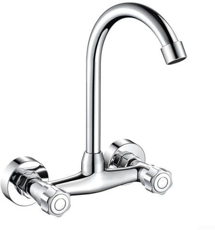 Küchenspüle Mischbatterie, Küche Doppelloch Wasserhahn, Wandmontage Spüle Spüle Wasserhahn, Balkon Waschtisch Spüle Wasserhahn, 360 Grad Schwenkbarer Wasserhahn