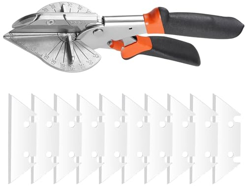 BRIOTA Multi-Winkel Gehrungsschere 45–135°, Kabelkanal Schere für PVC Holz Kunststoff, Multifunktion Schneidwerkzeug mit 10 Ersatzklingen