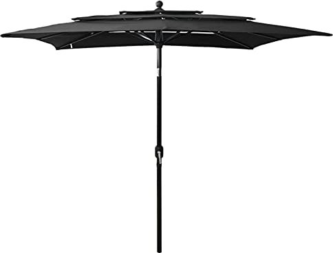 Xichuzi Sombrilla de 3 Niveles con Poste, Parasol Terraza, Sombrilla Terraza Exterior, Sombrilla Playa, Parasol Exterior, Sombrilla De Patio, de Aluminio Negra 2,5x2,5 m