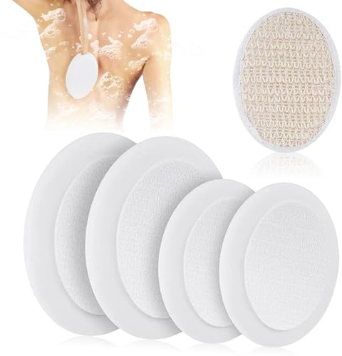 5 Stück Rückenbürste Zubehörset Badezubehör Mit 2 Großen & 2 Kleinen EVA-Bürstenaufsätzen + Badelaken Aus Baumwolle Und Leinen Einfach Wechselbar Für Tiefenreinigung & Massage(Ohne Griff)