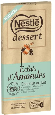 Nestlé Dessert - Chocolat Lait Éclats d'Amandes - Tablette de 170g | Chocolat à pâtisser pour glaçage rocher - Éclats d'amandes torréfiées - Texture fondante pour vos ustensiles à pâtisserie
