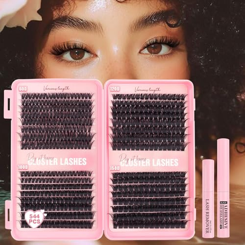 Parriparri Wimpern Extensions Set 544 Stück 60D/100D/120D/150D Lash Cluster | D Curl dicke Einzelwimpern, wiederverwendbare Wimpern, Einzelcluster, 10–16 mm, natürlich bis dramatisch, für DIY zu Hause