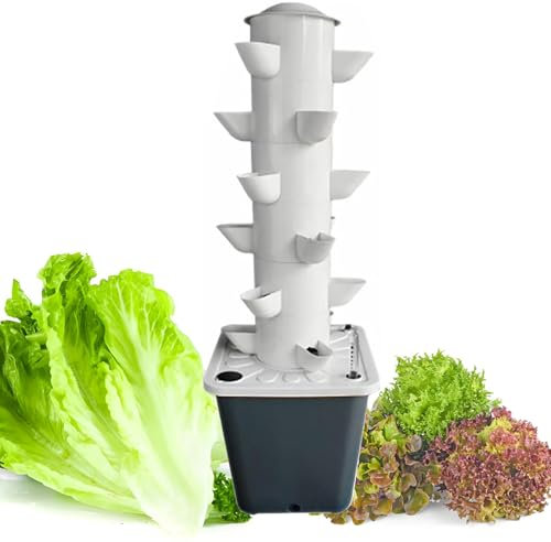 Hydroponic Tower Growing Kit, 18 Holes Sites Vertical Gardening Grow Kit, with 10L Water Tank, Water Level Display, Smart Hydroponic Growing Kit for Herbs, Fruits and Vegetables,18 Layers,White