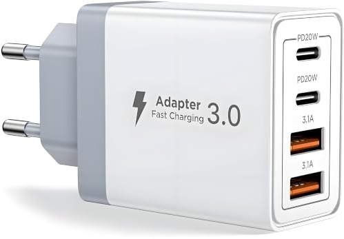 Caricatore USB C da 40 W, multipla, 4 porte, presa USB con funzione di ricarica rapida PD, adattatore di alimentazione USB C per iPhone 17/16/15/14/13, Samsung, iPad, tablet