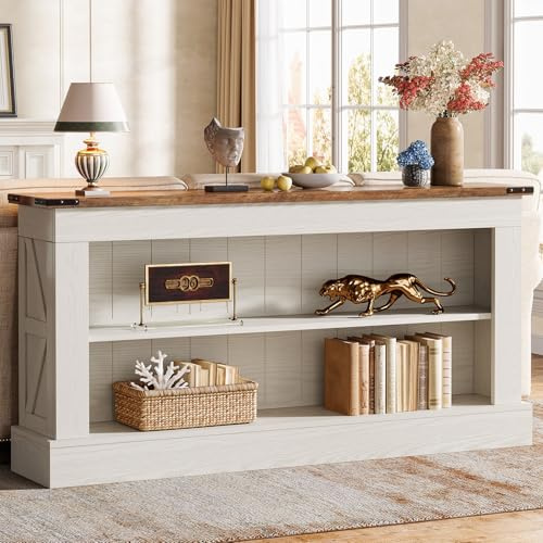 Tribesigns 63-Inch Long Console Table for Entryway, Narrow Long Entry Table with Shelves for Living Room, Farmhouse Sofa Console Behind Couch, for Foyer, Hallway, White and Brown