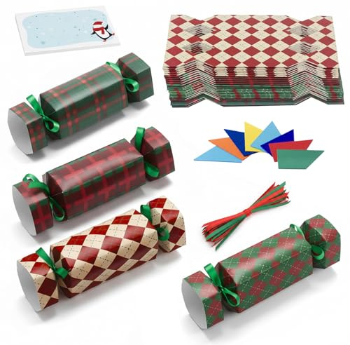MORAINJAY 32 Pezzi Crea i Tuoi Cracker di Natale, Kit DIY Cracker di Natale con Scatole Vuote, Cappelli e Barzellette, per Bomboniere e Decorazioni Tavola Feste Natalizie