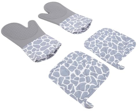 Hamwesh Ensemble de Four en Coton de Silicone Antidérapant Résistant à la Chaleur pour la Cuisson, Les Grillades, la Cuisine, 2 de Four et 2 Maniques (Grey)