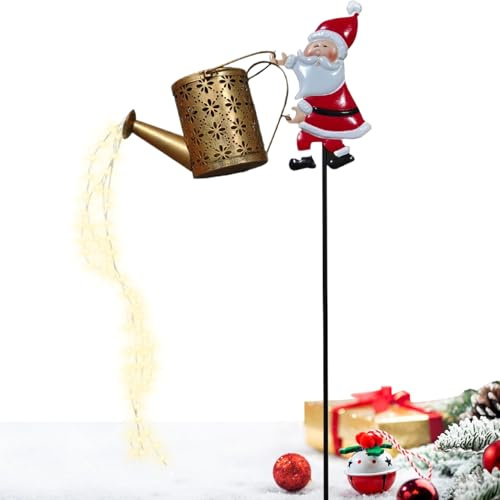 Opilroyn Luci natalizie a energia solare, Babbo Natale con bollitore, lampada da terra per esterni, giardino, prato, prato, vialetto, patio, paesaggio, portico, cortile, fattoria, vialetto