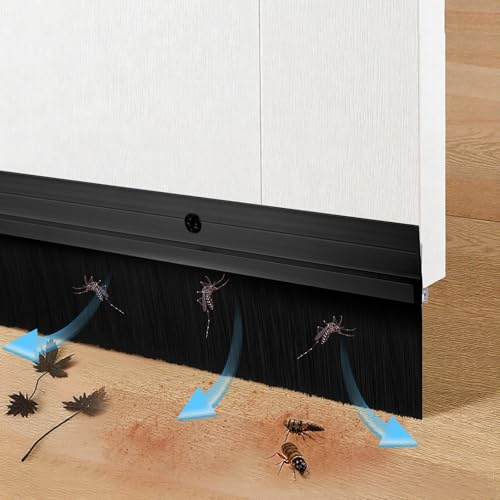 2-Pack Door Brush Sweeps Seal, Retsun Aluminum Base with Black Brush, 1 1/2 Inch Wide x 39.37 Inch Long Each, Exterior Door Gap Filler to Keep Out Dust & Debris (2 Set, 6 FT)