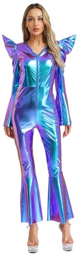 Freebily Dam Skivdräkt Retro Disco Kostymer Body Dans Gymnastik Jumpsuit Glänsande Hippy Skivdräkt för karneval Halloween Jul Temafest Blå XL