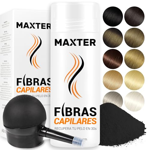 Maxter Streuhaar zur Haarverdichtung SCHWARZ + Spray Applikator - Haarpuder gegen Kaschierung von Haarausfall - Haarpuder Männer und Frauen - Mikrofaser in Pulverform - Hair Fiber