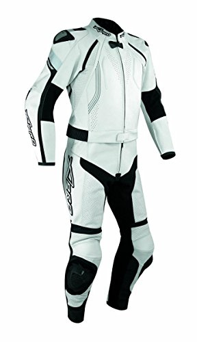 A-Pro Tuta Pelle Moto Racing Pista Sport 2 Pezzi Divisibile Giacca Pantalone Bianco 50