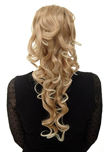 WIG ME UP - Haarteil Zopf voluminös Locken lockig sehr lang (60 cm) + Steckkämme & Gummizug Blond-Mix WK03-27T613
