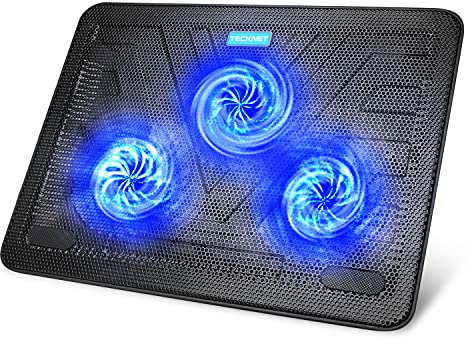 TECKNET Cooling Pad 12-17 Laptop Cooler with 3 Ultra Quiet Fans at 1200RPM, Ergonomic Comfort Notebook Cooling Pad with 2 USB Ports, Light-weight Gaming Laptop Cooling Stand