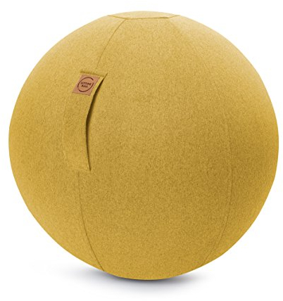 Sitting Ball Felt Sitzball mit Filzimitat, Gymnastikball mit Stoffbezug, Fitnessball mit Filzhülle, Yogaball, ca. 65 ⌀, bei 30° waschbar, senf