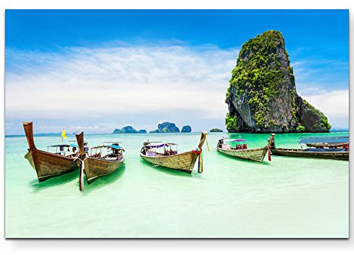 Paul Sinus Art Leinwandbilder | Bilder Leinwand 120x80cm Longtale Boote am Strand von Phuket – Thailand