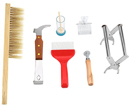 ViaGasaFamido 7 Stücke Eine Reihe von Imkereiausrüstung Kit mit Bienenbürste Königin Kennzeichnung Käfig Entdeckelungsgabel Königin Catcher Hive Rahmen Halter Schälgerät