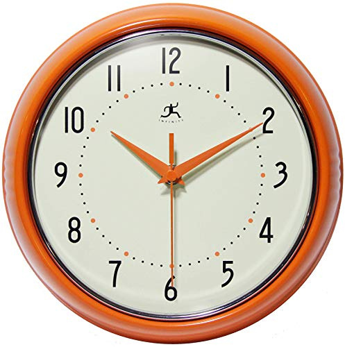 Infinity Instruments LTD. Retro 9 inch Silent Sweep Non-Ticking Mid Century