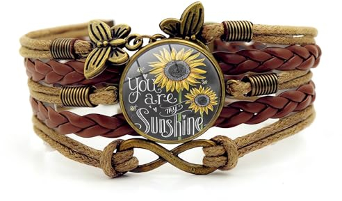 Gmamasim Home Sunflower Leather Bracelet for Women You are My Sunshine Boho Gifts Bracelets for Mom Wife Daughter Sisters Mother Grandma Friendship