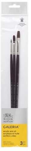 Winsor & Newton 5790610 Galeria Acrylpinsel Set, aus Synthetikfasern, ideale Kontrolle für dickere Farbaufträge - 3 Pinsel im Set